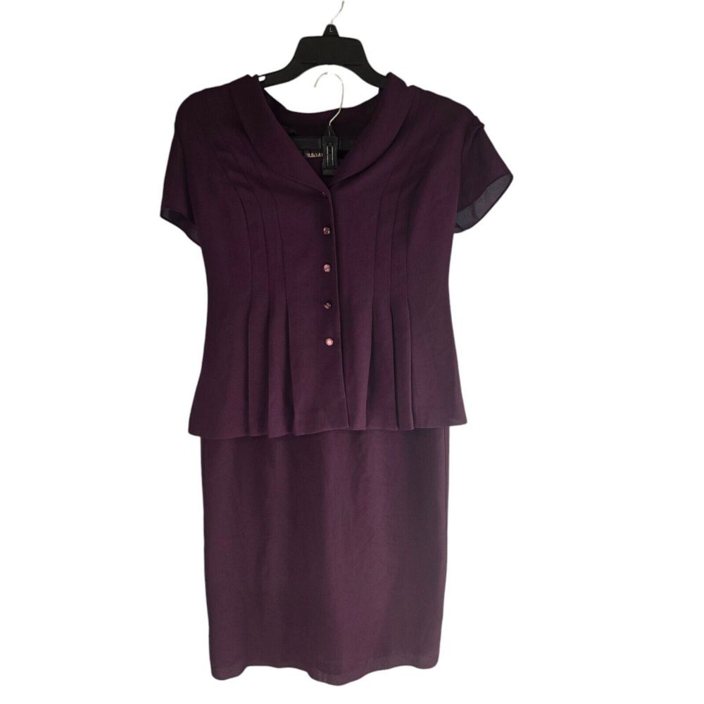 J. Taylor Womens 8 Purple 2 Piece Cap Sleeve Button Front Business Skirt Suit